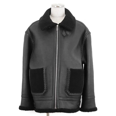 FENDI 2023y 100％ Lamb Leather Black Shearling Jacket Mens Size 52 Black - Image 1 of 4