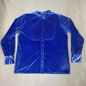 Denim & Co Women Blue Velvet Button Up Top Long Sleeve Large - Picture 1 of 12