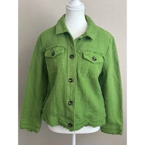 Chico’s Damen Blazer grün Tweed Knopf Tasche Fransen Jacke - Größe 2 - Bild 1 von 11