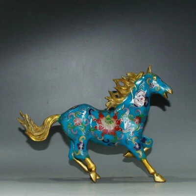 24 CM China Cloisonne copper horse statue old Brass Animal sculpture - Изображение 1 из 4