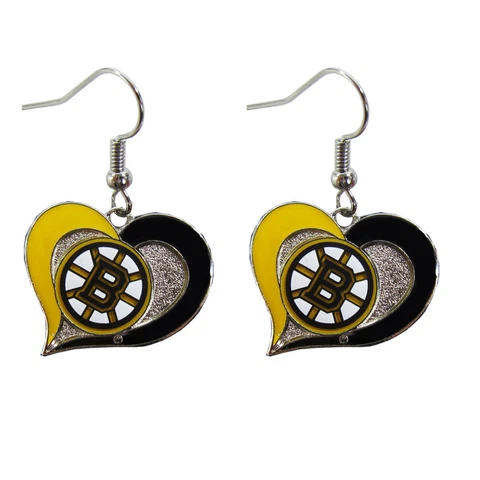 New NHL Boston Bruins Swirl Heart Dangle Charm Earring Cover