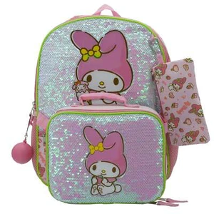 5 PC My Melody Backpack Set Lunch Box Bag Tote Lunchbox Case Flip Sequins Sanrio - Picture 1 of 8