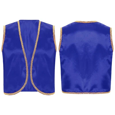 Men's Satin Sleeveless Vest Gold Trim Waistcoat Arabian Prince Cosplay Costume - Image 1 of 4