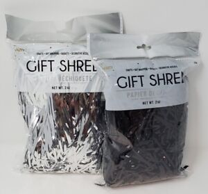 2- 2oz Bags Silver & Metallic Black Gift Shred For Gift Boxes Or Basket Fillers