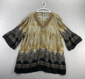 Catherines 1X Boho Bauern Top gold schwarz bestickt V-Ausschnitt stretchig Bluse - Bild 1 von 9
