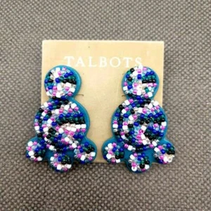 New NWT TALBOTS Multi Color Leather Backed Seed Beads Embroidery Earrings - Picture 1 of 1