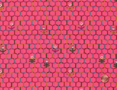 SUMMER LOVE Pink Turquoise Green - Honeycomb Flowers, Dantini 4 Free Spirit, BTY - Image 1 of 2