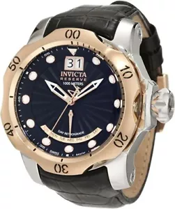 Invicta Men's 1593 Reserve Retrograde Black Dial Black Leather Watch - Picture 1 of 2