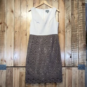 Phase Eight Dress Size 14 Lace Beige Brown Sheath Formal Office Wedding - Picture 1 of 10