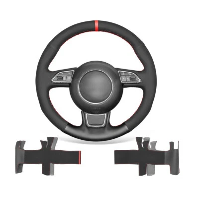 Custom Black Genuine Leather Steering Wheel Cover for Audi A3 2015-2016 / A4 A5 - Imagem 1 de 4