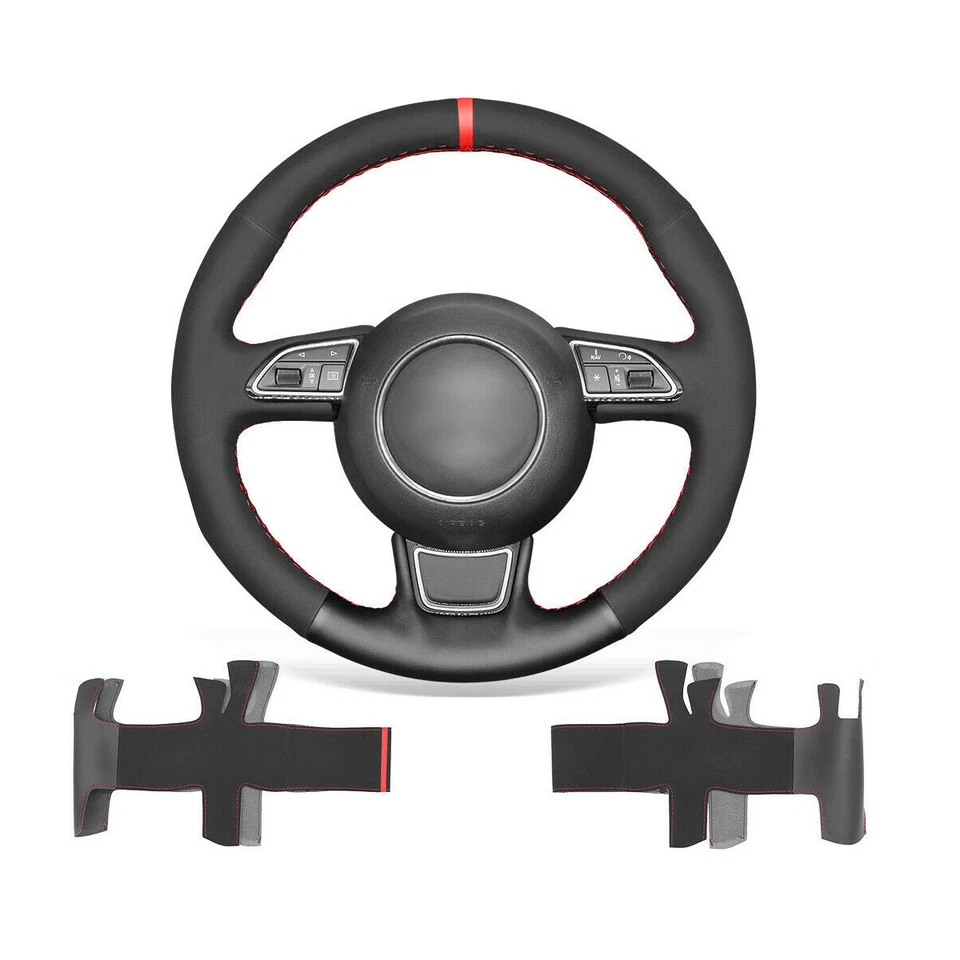 Custom Black Genuine Leather Steering Wheel Cover for Audi A3 2015-2016 / A4 A5 - Image 1 of 4