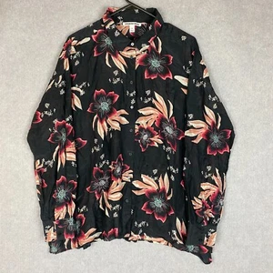 Country Road Shirt Womens 14 Black Pink White Floral Cotton Silk Blend Button Up - Picture 1 of 6