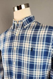 Ralph Lauren Indigo Oxford Shirt Men's L Blue Plaid Long Sleeve Button Up Cotton - Picture 1 of 13