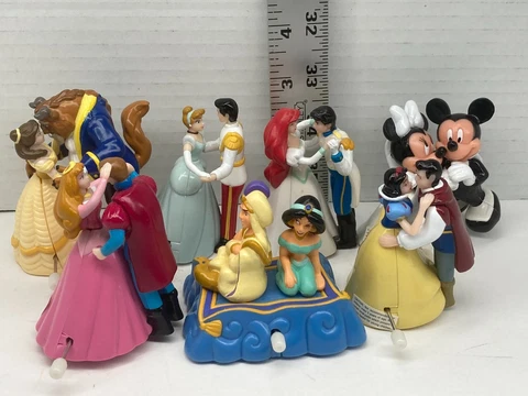 7 Disney Wind Up Dancing Figures Ariel Belle Beast Prince Jasmin Cinderella Lot Cover