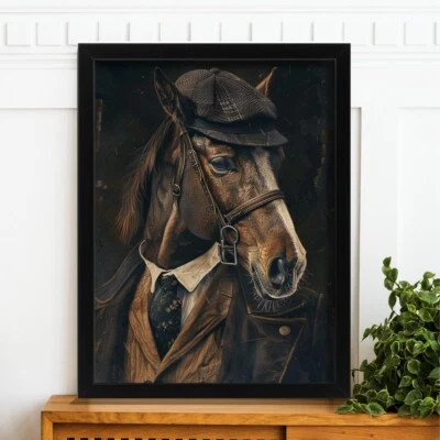 Dapper Horse Art Print: Tweed Suit & Cap Horse Portrait Vintage Horse Wall Art - Image 1 of 2