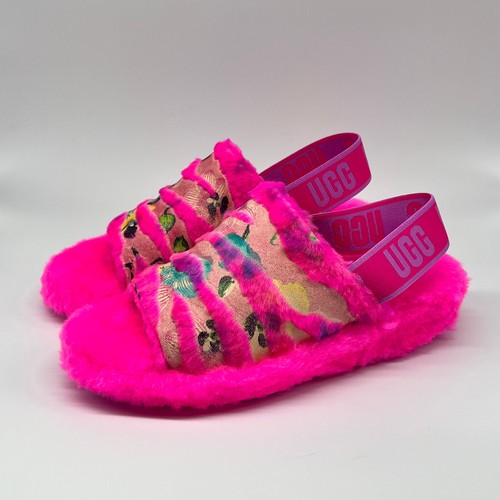 Sandali UGG Fluff Yeah Tiger Flower Slingback rosa donna taglia 7 NUOVI