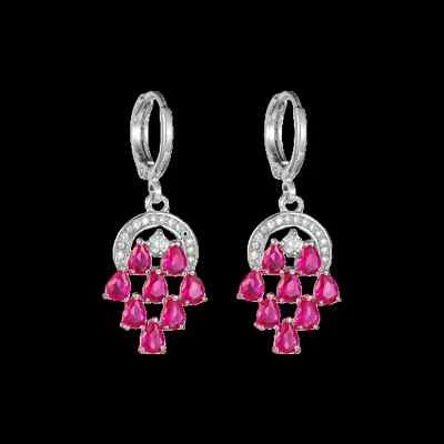 14k White Gold Plated 3x4mm Pear Ruby 1.3'' Earrings Gemstone - Image 1 of 2