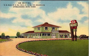 OMAHA, NEBRASKA - 3-H MOTEL OVERLOOKING BOYSTOWN VINTAGE CURTEICH LINEN POSTCARD - Imagen 1 de 2