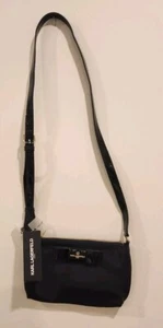 KARL LAGERFELD PARIS Black Nylon and Patent W/Bow Crossbody Original $118 NWT - Picture 1 of 13