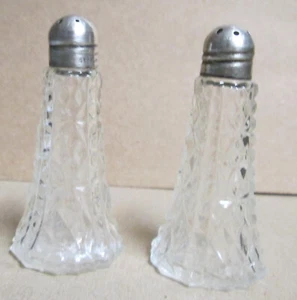 Cut Crystal Clear Glass Salt & Pepper Shakers Sterling Silver Lids - Picture 1 of 6