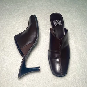 Mootsies Tootsies Clog Mule Leather Women's 7 M Kitten Heel Dark Brown - Picture 1 of 8