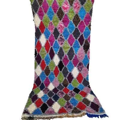 Moroccan Handmade Boujaad Rug 6'5"x2'11 Patchwork Berber Purple Blue Wool Carpet - Image 1 of 4