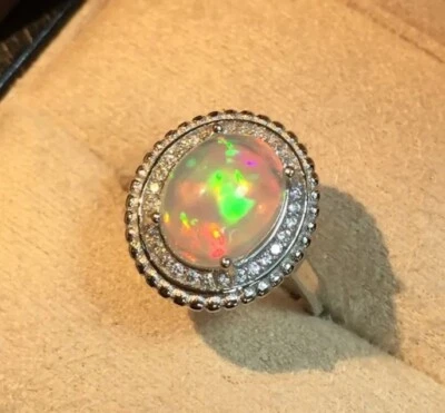 Anillo de ópalo etíope natural declaración mujeres plata esterlina 925 anillos de ópalo de fuego Foto 1 de 4