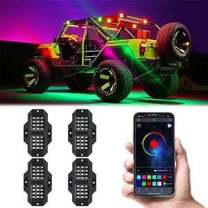 4/6/8x RGB LED Rock Light Kit Blue-tooth Music Control Underbody Glow Neon Lamp - Picture 1 of 14