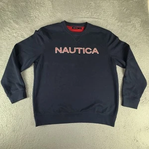 Nautica Sweatshirt Mens XL Navy Blue Red Spell Out Logo Sweater Y2K Pullover - Picture 1 of 7