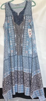 Vestido midi para mujer World Unity talla 1X azul bohemio encaje diseño geométrico boho Foto 1 de 4