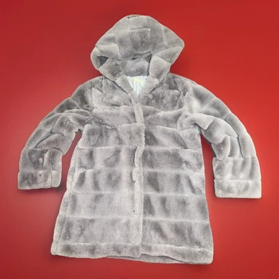 NWOT Faux Fur Hooded Teddy Puffer Grey Luxurious Cozy Plush Coat  Womens Size XL - Image 1 of 4