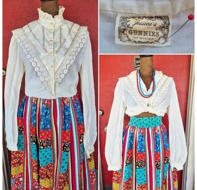 VINTAGE Gunne Sax Top Women White Cream Jessicas Gunnies Blouse Romantic 70s S/M - Image 1 of 4