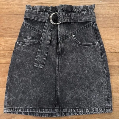 H&M Dividido Negro Denim Mini Jean Cinturón Lápiz Falda Talla 0 b57 Foto 1 de 4