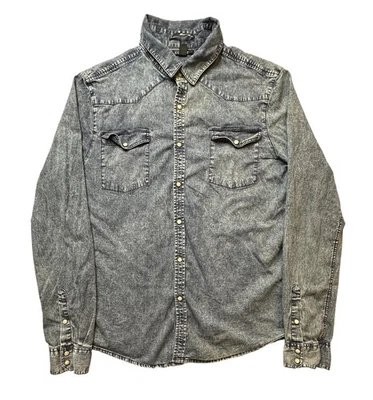 Camisa 21 Hombres Para Hombres XL Azul Ajustada Western Denim Manga Larga Perla A Presión Informal Foto 1 de 4