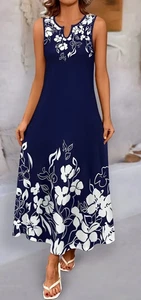SALE BARGAIN NEW GORGEOUS BLUE WHITE FLORAL SUMMER BOHO DRESS SIZE 4XL = 22 / 24 - Picture 1 of 3