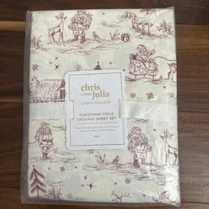 POTTERY BARN KIDS CHRIS LOVES JULIA CHRISTMAS TOILE ORGANIC SHEET SET ~ FULL - Picture 1 of 7