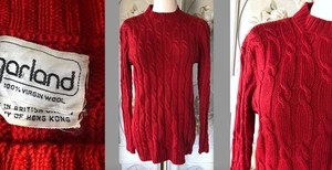 VINTAGE GIRLANDE 100 % SHETLANDWOLLE LEUCHTEND ROT PULLOVER ZOPFMUSTER ROT CREW EUC TK" - Bild 1 von 7
