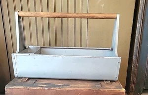Vintage Craftsman Carryall Caddy Tray Metal Tool Box Wooden Handle - Picture 1 of 8