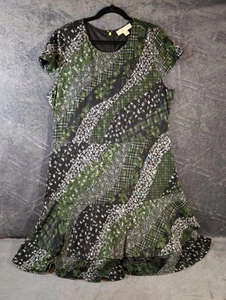 Michael Kors Women's 1x Plus Size Fit & Flare Double Tier Dress, Green/Black NWT - Bild 1 von 7