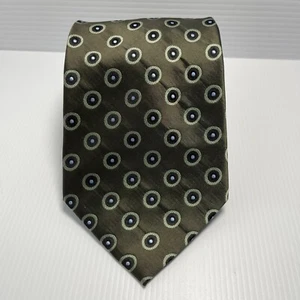 Men's Tie UNBRANDED Olive Green Repeating Circles Pure Silk Wide Blade W Keeper - Picture 1 of 7