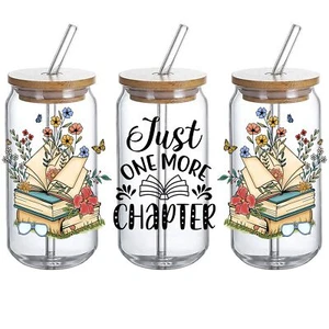 Love Book UV DTF Glass Cup Wrap Transfer -Just One More Chapter with Floral u... - Picture 1 of 6