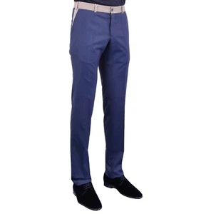 MOSCHINO Slim Fit Striped Wool Trousers Blue Beige 46 S - Picture 1 of 3