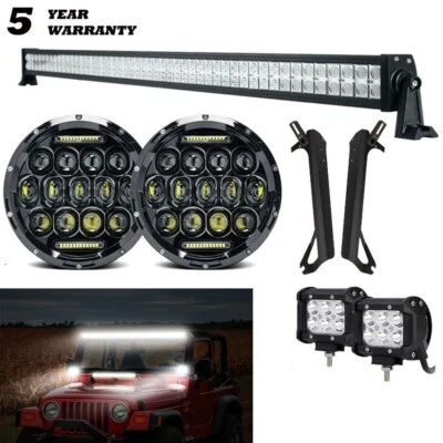 For Jeep Wrangler TJ 1997-06 52" LED Light Bar &4" Pods&7" Headlights Combo Kit Foto 1 de 4
