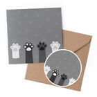 1 x Greeting Card & 10cm Sticker Set - BW - Cat Paws Cute Turquoise #36208