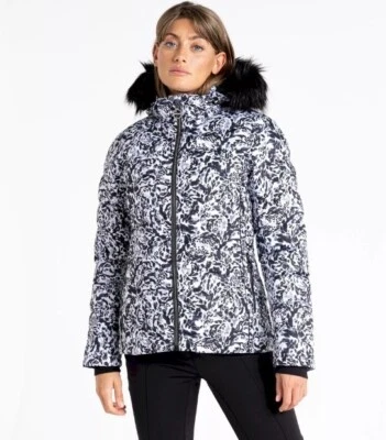 Womens Dare2b GLAMORIZE III BLACK/ WHITE LEOPARD Ladies Ski Jacket - Image 1 of 4