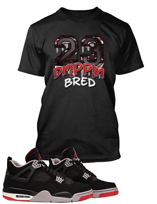Sneaker 23 BRED Dripping Tee Shirt to Match Retro Air J4 Shoe Mens Graphic Tee - Image 1 of 2