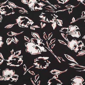 Stoff Viskose Jersey Blumenmuster Rosen Design schwarz rot weiß Kleiderstoff - Bild 1 von 4