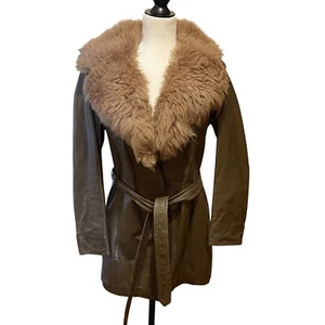 Chaqueta Abrigo Nathalie Años 70 Cinturón Envolvente Talla 7/8 Argentina Cuero Cuello Piel Cordero - Imagen 1 de 11