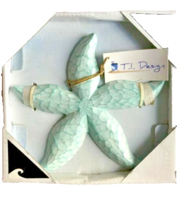 T.I. Placa de pared de diseño de pez estrella madera verde azulado hecha a mano casa de verano de playa de 9" Foto 1 de 4