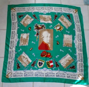 VINTAGE GREEN  SCARF MUSIC MUSICAL  34 x 34  MOZART PORTRAIT ITALY - Picture 1 of 7